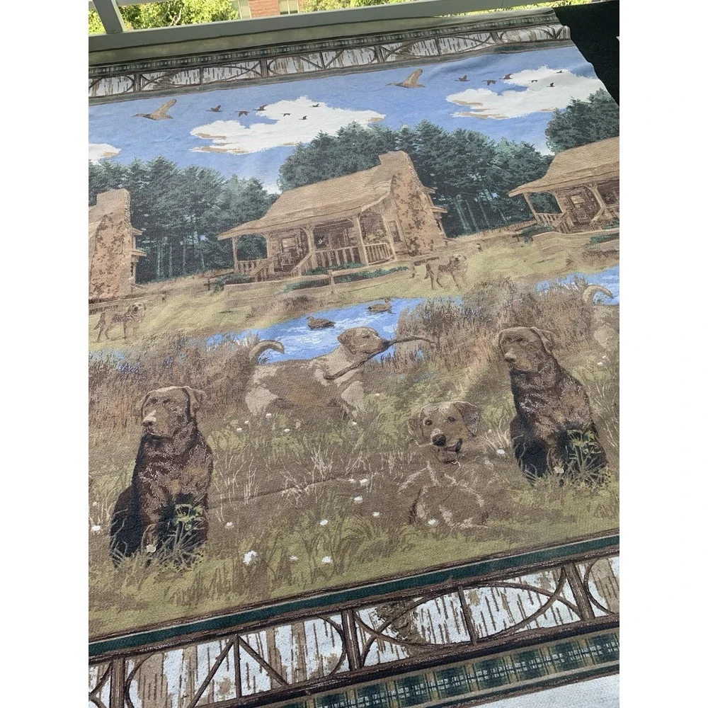 vintage throw blanket Tapestry Blanket Dogs Cabin Setting With Birds 7.5 X 6 Ft